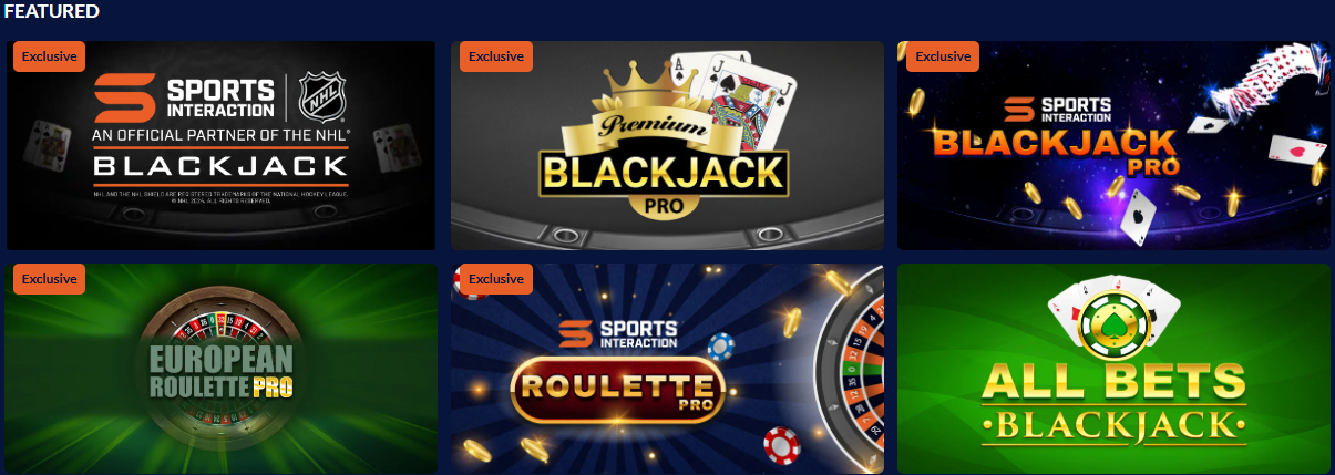 Sports Interaction Casino tables featured